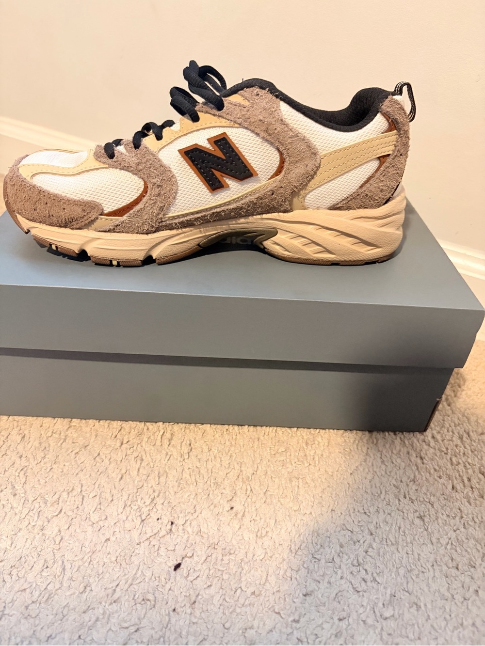New Balance Beige, White and Brown Retro Runner Sneakers